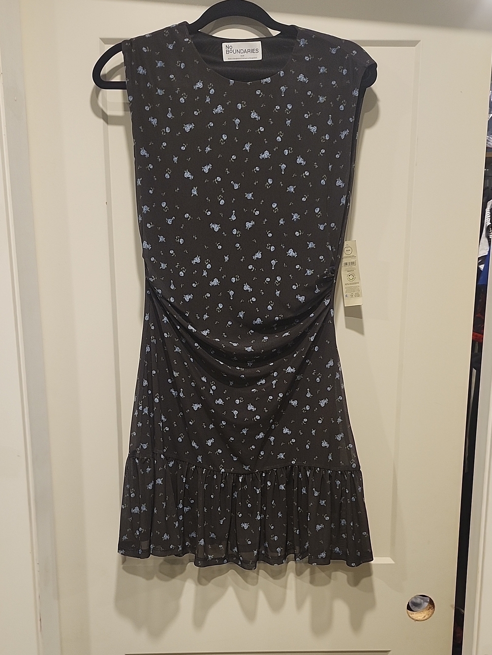 No Boundaries Black Mini Dress with Light Blue Floral Print